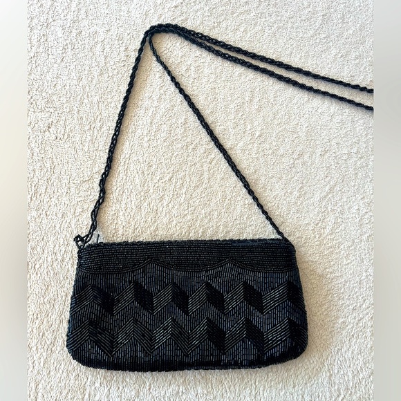Vintage 1960s Black Beaded Zigzag Shoulder Bag – Handmade Hong Kong - Picture 3 of 13
